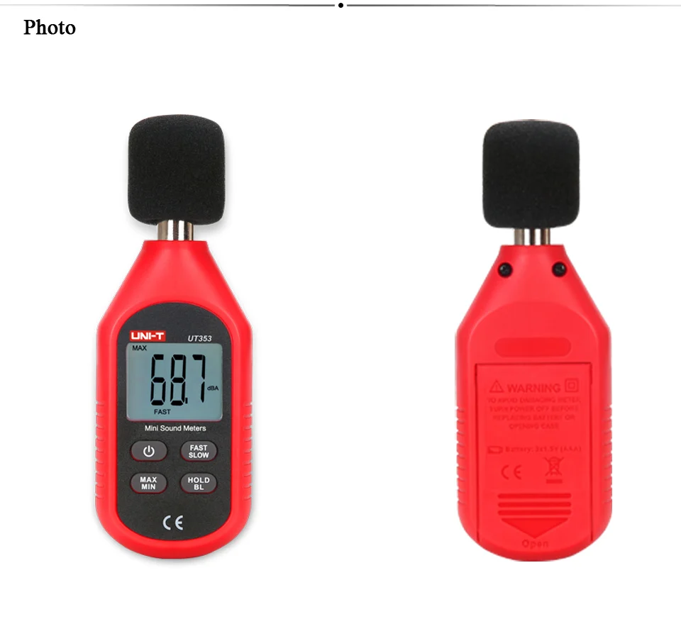 Digital Sound Level Meter 30-130dB Audio Noise Volume Measure Device Max//Min Fast//Slow Data Hold LCD Backlit Auto Power Off UNI-T UT353 Decibel Meter